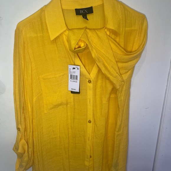 BCX Yellow 3/4 Sleeve Notched Collar Blouse - Picture 4 of 5